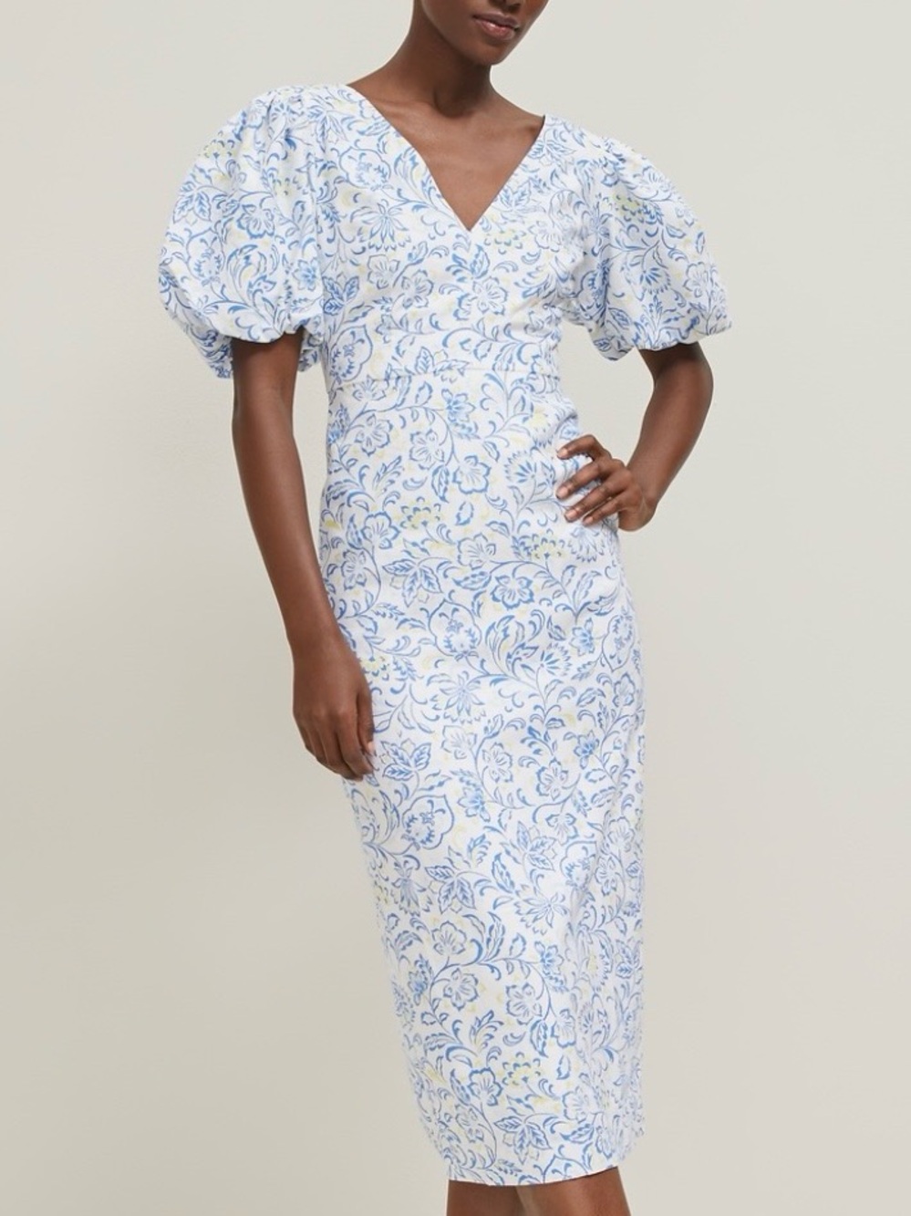 Ann Taylor Floral Linen Blend Puff Sleeve Sheath Dress 8P NWOT.
